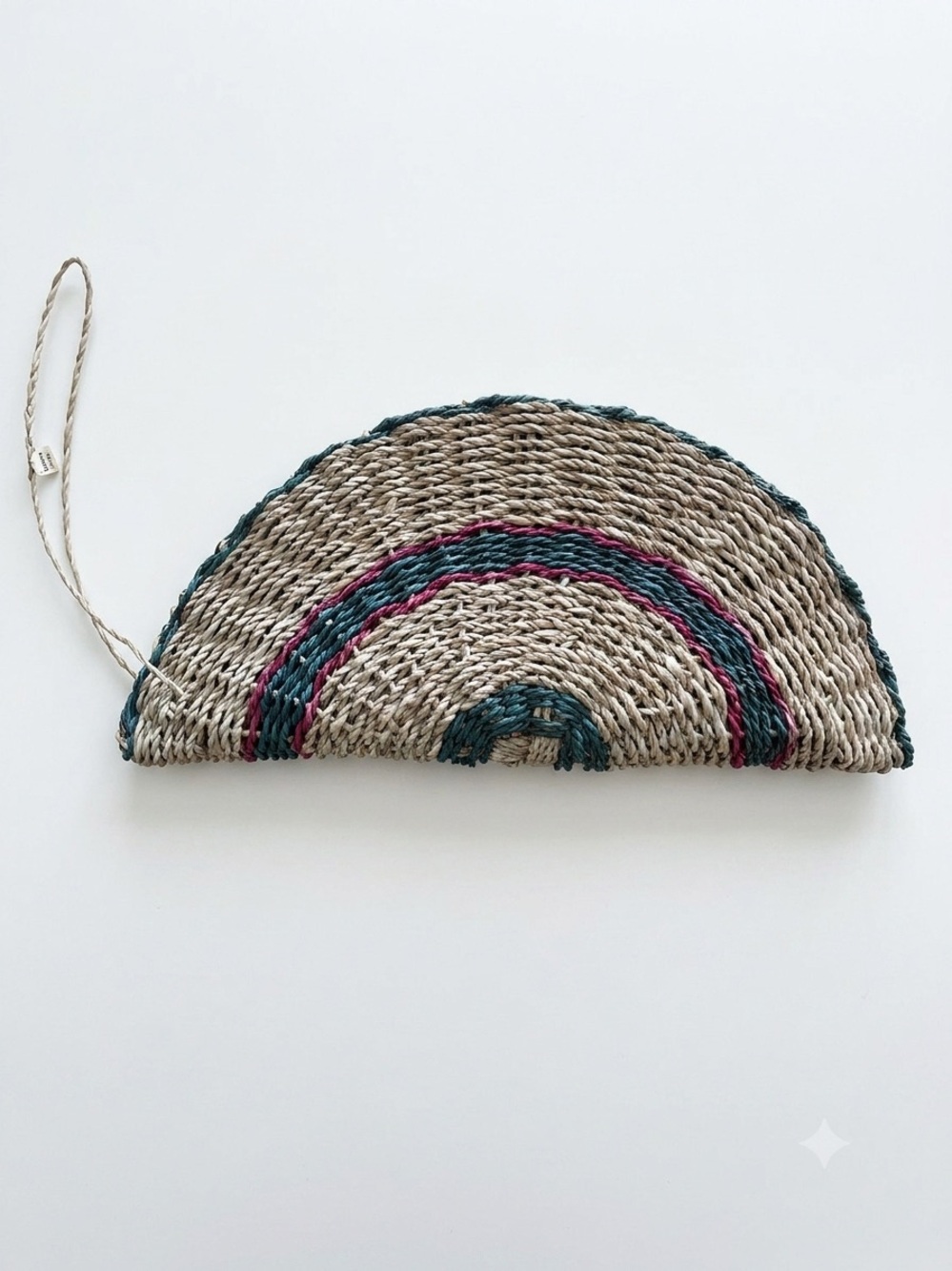 Vintage Summer Straw Raffia Woven Half Moon Wristlet Pouch Purse Beach Style